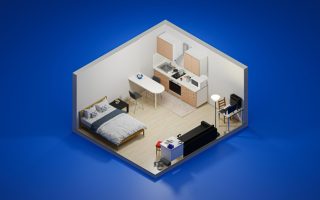 Plan studio 30m2 en 3d pour optimiser l'espace efficacement
