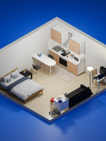 Plan studio 30m2 en 3d pour optimiser l'espace efficacement