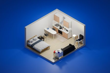 Plan studio 30m2 en 3d pour optimiser l'espace efficacement