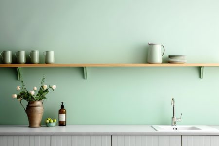 Apportez une touche d'élégance naturelle à votre cuisine grâce à un mur vert sauge