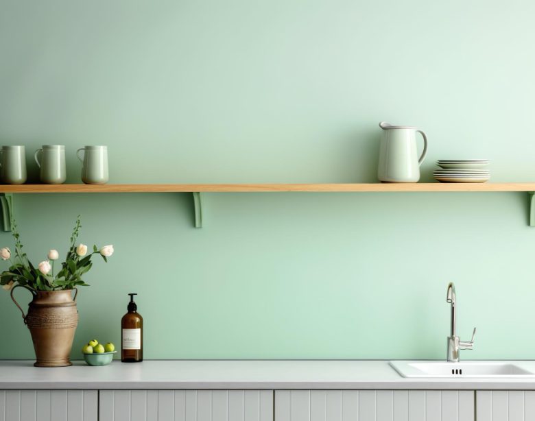 Apportez une touche d'élégance naturelle à votre cuisine grâce à un mur vert sauge