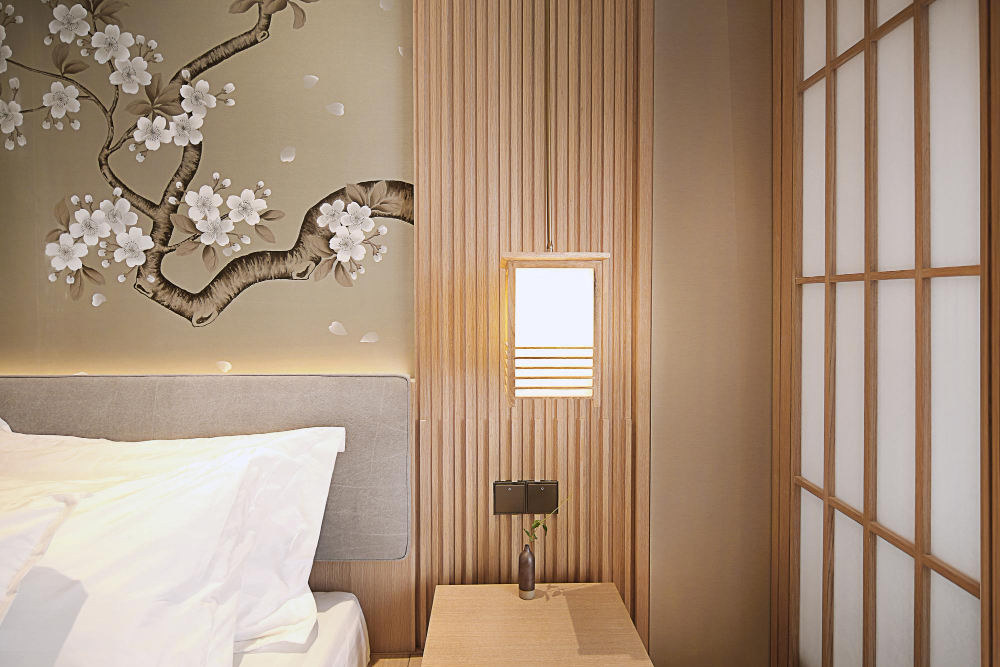 une chambre avec une touche japonaise